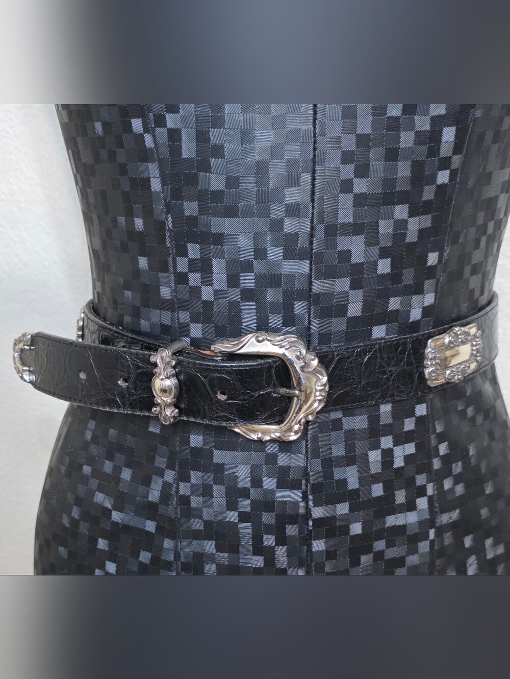 Brighton Black Leather Belt with Silver Ornate Buckle